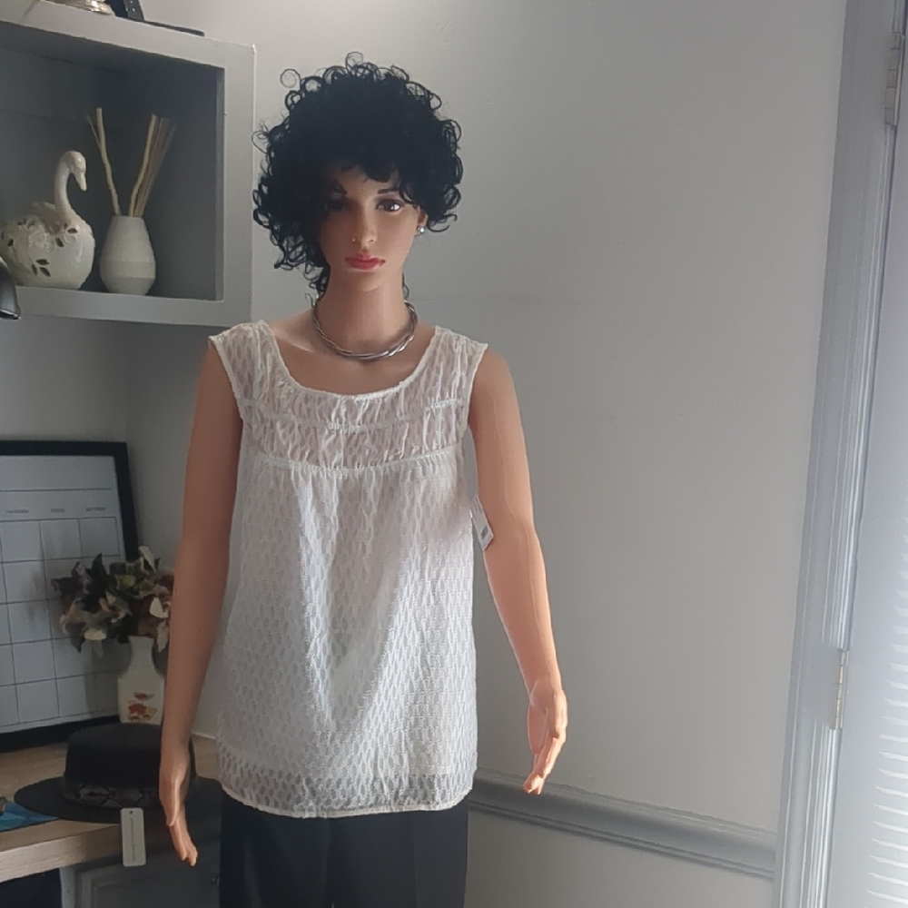 White Sleeveless Blouse with Bib Collar
